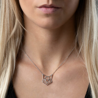 SEB Cat Face Silver Domestic Animal Necklace Icelandic Fashion Jewellery Design Geometric Origami Scandinavian Jewelry