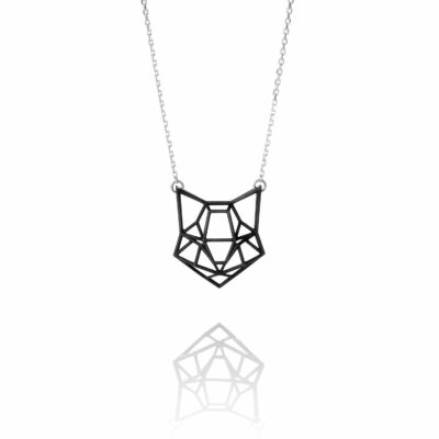 SEB Cat Face Black Silver Domestic Animal Necklace Icelandic Fashion Jewellery Design Geometric Origami Scandinavian Jewelry