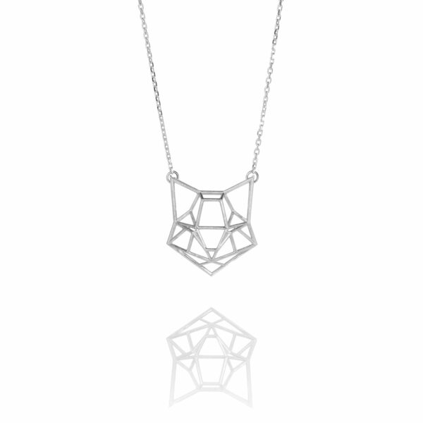 SEB Cat Face Silver Domestic Animal Necklace Icelandic Fashion Jewellery Design Geometric Origami Scandinavian Jewelry