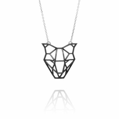 SEB Dog Head Face Black Silver Necklace Icelandic Fashion Jewellery Design Geometric Domestic Animal Scandinavian Jewelry