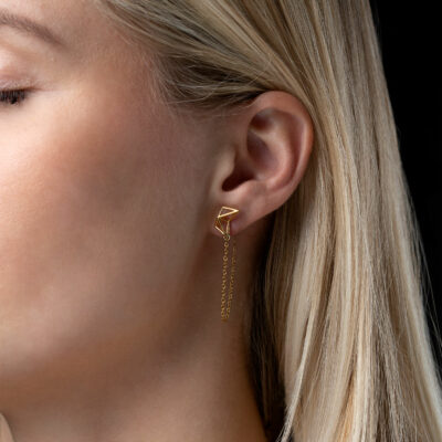 SEB Birds Gold Silver Stud Chain Earrings Icelandic Fashion Jewellery Design Geometric Scandinavian Style Jewelry