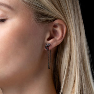 SEB Birds Black Silver Stud Chain Earrings Icelandic Fashion Jewellery Design Geometric Scandinavian Style Jewelry