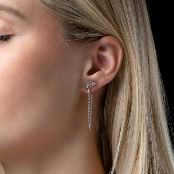 SEB Birds Silver Stud Chain Earrings Icelandic Fashion Jewellery Design Geometric Scandinavian Style Jewelry