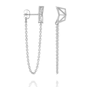 SEB Birds Silver Stud Chain Earrings Icelandic Fashion Jewellery Design Geometric Scandinavian Style Jewelry
