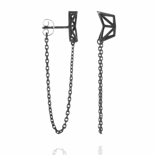 SEB Birds Black Silver Stud Chain Earrings Icelandic Fashion Jewellery Design Geometric Scandinavian Style Jewelry