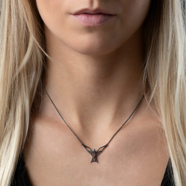 SEB Arctic Tern Wings Bird Black Silver Necklace Icelandic Fashion Jewellery Design Geometric Scandinavian