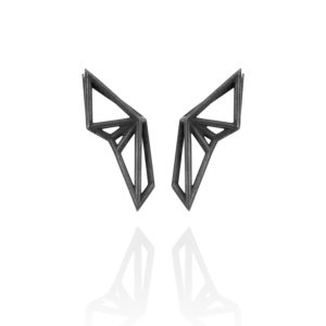 SEB Wings Black Silver Stud Earrings Icelandic Fashion Jewellery Design Geometric Scandinavian Style Elegant